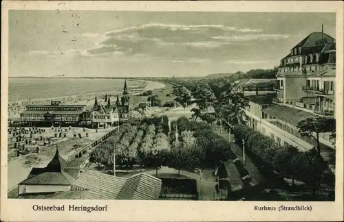 Ak Ostseebad Heringsdorf auf Usedom, Kurhaus, Strandblick