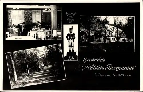 Ak Schwarzenberg im Erzgebirge Sachsen, Gaststätte Fröhlicher Bergmann, Umgebung, Innenansicht