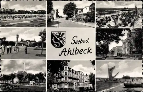 Ak Ostseebad Ahlbeck Heringsdorf auf Usedom, Strand, Straßenpartie, Teilansichten