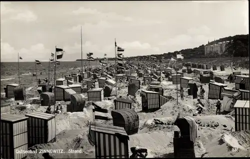 Ak Ostseebad Zinnowitz auf Usedom, Strand, Strandkörbe