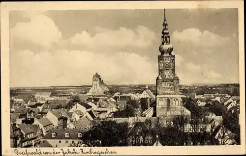 Ak Greifswald, Blick von der Jakobi Kirche, Ort