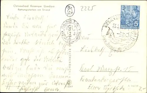 Ak Ostseebad Koserow auf Usedom, Rettungsstation am Strand