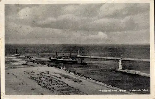 Ak Ostseebad Warnemünde Rostock, Hafeneinfahrt, Schiff