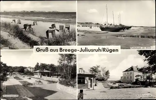 Ak Juliusruh Breege auf Rügen, Strand, Fischerboote, Strandpromenade
