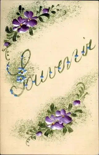 Handgemalt Ak Souvenir, lila Blüten