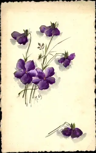 Handgemalt Ak Souvenir, lila Blüten
