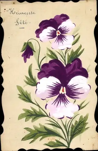 Handgemalt Ak Glückwunsch, Bonne Fete, Stiefmütterchen