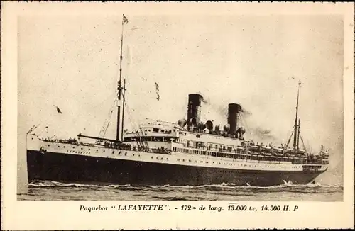 Ak Paquebot Lafayette, Compagnie Générale Transatlantique, CGT French Line
