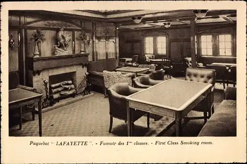 Ak Paquebot Lafayette, CGT French Line, Fumoir des 1res classes