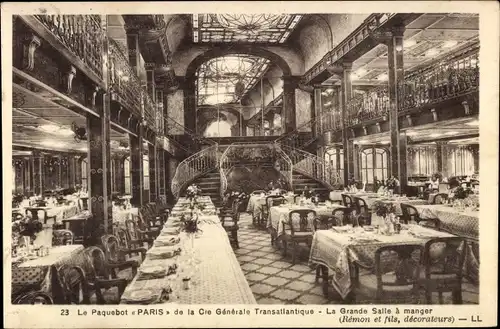 Ak Paquebot Paris, CGT French Line, La Grande Salle a manger