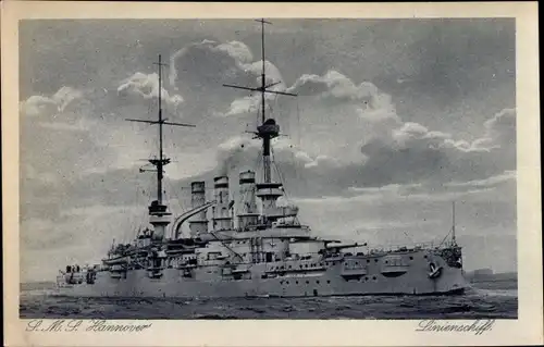 Ak Deutsches Kriegsschiff, SMS Hannover, Linienschiff, Kaiserliche Marine