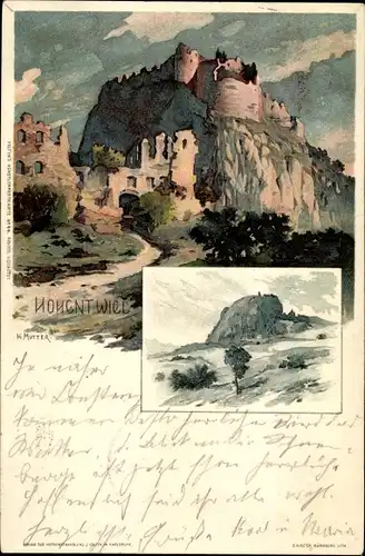 Künstler Litho Mutter, K., Singen Hohentwiel im Kreis Konstanz, Burgruine