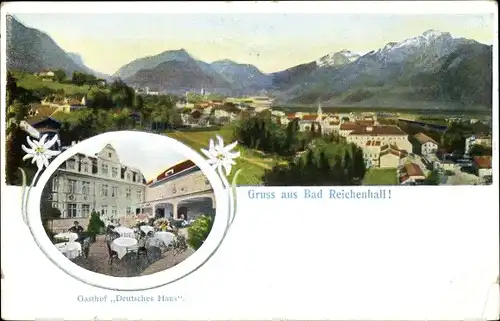 Ak Bad Reichenhall in Oberbayern, Panorama, Gasthof Deutsches Haus