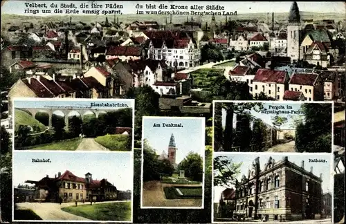 Ak Velbert in Nordrhein Westfalen, Stadtansichten, Eisenbahnbrücke, Bahnhof, Panorama, Rathaus