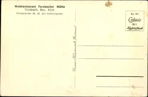 Ak Forsbach Rösrath in Nordrhein Westfalen, Waldrestaurant Forsbacher Mühle