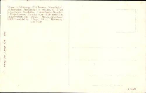 Ak Deutsches Kriegsschiff, SMS Lübeck, Kleiner Kreuzer