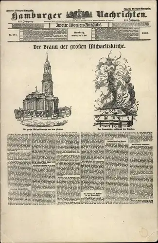 Zeitungs Ak Hamburg, Brand der großen Michaeliskirche, Sammlung Lachmund