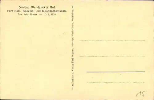 Ak Hamburg Wandsbek, Saalbau Wandsbeker Hof, Spiegelsaal