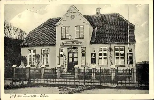 Ak Hennstedt in Dithmarschen, Apotheke und Drogerie