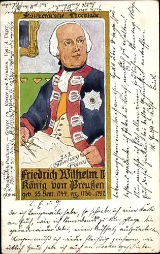 Künstler Ak Friedrich Wilhelm II, König von Preußen, Stollwerck'sche Chocolade