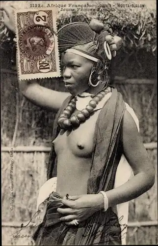 Ak Afrique Occidentale, Guinée, Fouta Djalon, Jeune Femme Foulah, Afrikanerin, barbusig