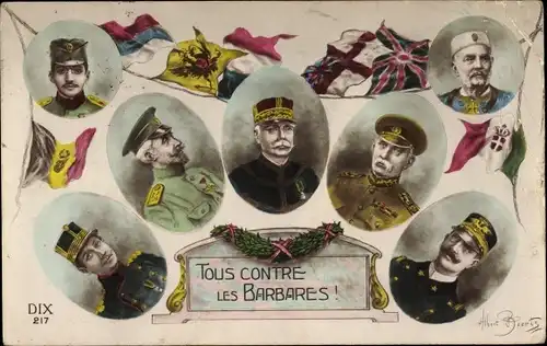 Ak Tous Contre les Barbares, König Albert I von Belgien, Nikolaus I von Montenegro, Portraits