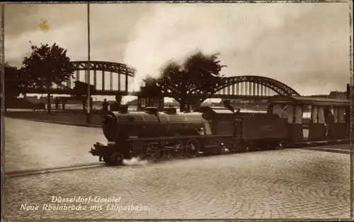 Ak Düsseldorf am Rhein, Große Ausstellung GeSoLei 1926, Liliputbahn, Rheinbrücke