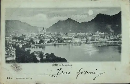 Mondschein Ak Como Lombardia, Blick auf den Ort