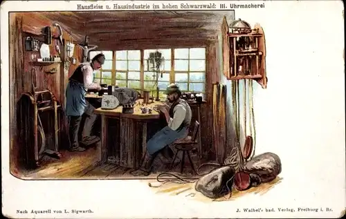 Künstler Litho Sigwarth, L., Hausfleiß und Hausindustrie im hohen Schwarzwald, Uhrmacherei