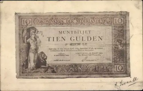 Ak Niederlande, Geldschein, Tien Gulden