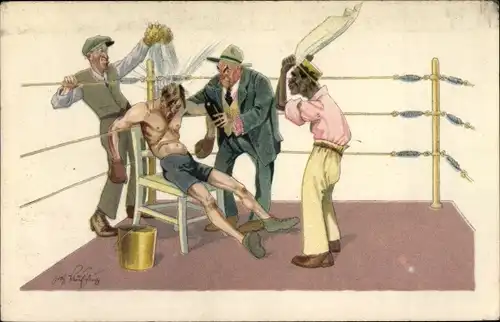 Künstler Ak Schönpflug, Fritz, Boxer in der Ringecke