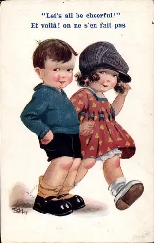 Künstler Ak Let's all be cheerful, Junge und Mädchen