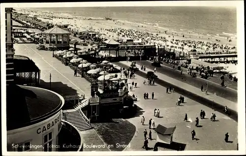 Ak Scheveningen Südholland, Strandpromenade, Strand, Terrasse des Kurhauses