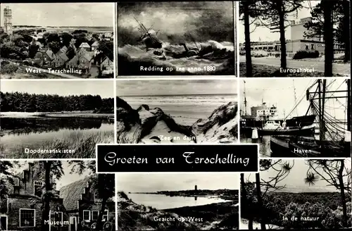 Ak Terschelling Friesland Niederlande, West-Terschelling, Redding op zee anno 1880, Europahotel