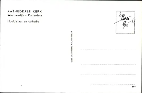 Ak Rotterdam Südholland Niederlande, Westzeedijk, Kathedrale Kerk, Hoofdaltaar en cathedra