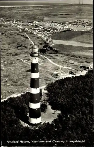 Ak Hollum Ameland Friesland Niederlande, Vuurtoren met Camping in vogelvlucht