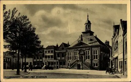 Ak Vlaardingen Südholland, Markt met Stadhuis