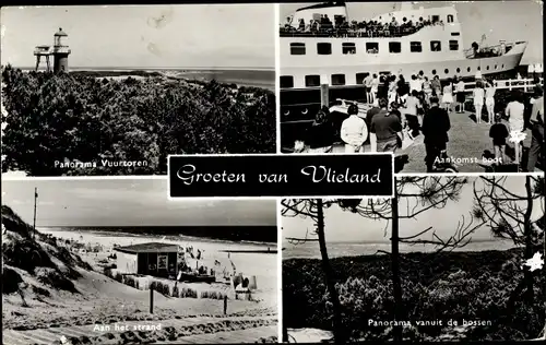 Ak Vlieland Friesland Niederlande, Panorama, Vuurtoren, Aankomst bodt, Aan het strand, Panorama