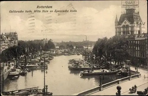 Ak Rotterdam Südholland Niederlande, Geldersche kade, Witte Huis en Spaansche kade