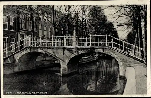 Ak Delft Südholland Niederlande, Trapjesbrug, Koornmarkt