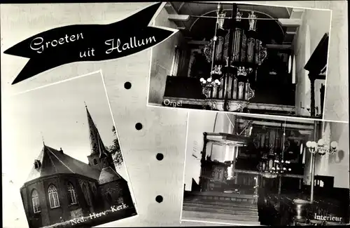 Ak Hallum Friesland Niederlande, Orgel, Ned. Herv. Kerk., Interieur