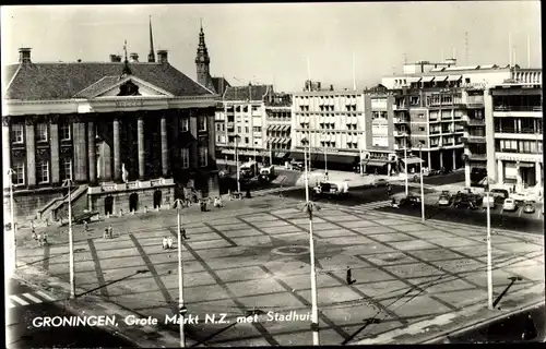 Ak Groningen Niederlande, Grote Markt N.Z. met Stadhuis