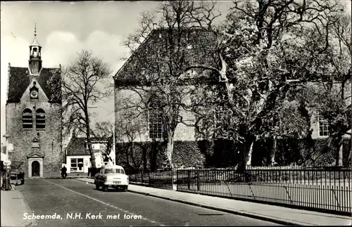 Ak Scheemda Oldambt Groningen, N.H. Kerk met toren