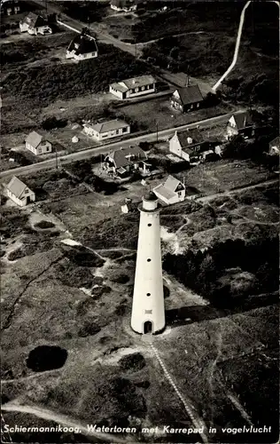 Ak Schiermonnikoog Friesland Niederlande, Watertoren, Karrepad, Vogelvlucht