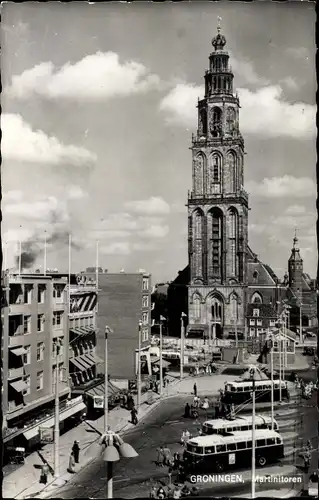 Ak Groningen Niederlande, Martinitoren, Busse