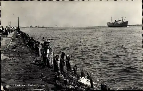 Ak Hoek van Holland Rotterdam Südholland Niederlande, Pier, Schiff, Fahrrad
