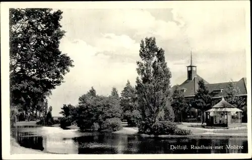 Ak Delfzijl Groningen, Raadhuis met Voliere