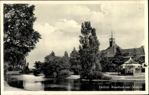 Ak Delfzijl Groningen, Raadhuis met Voliere