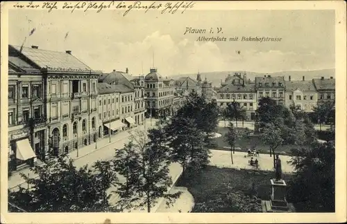 Ak Plauen im Vogtland, Albertplatz mit Bahnhofstraße