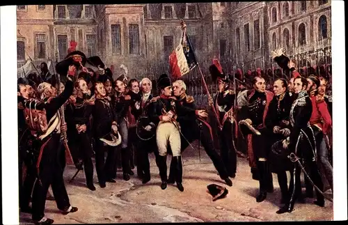 Künstler Ak Vernet, H., Adieux de Napoleon a la Garde Imperiale a Fontainebleau 1814